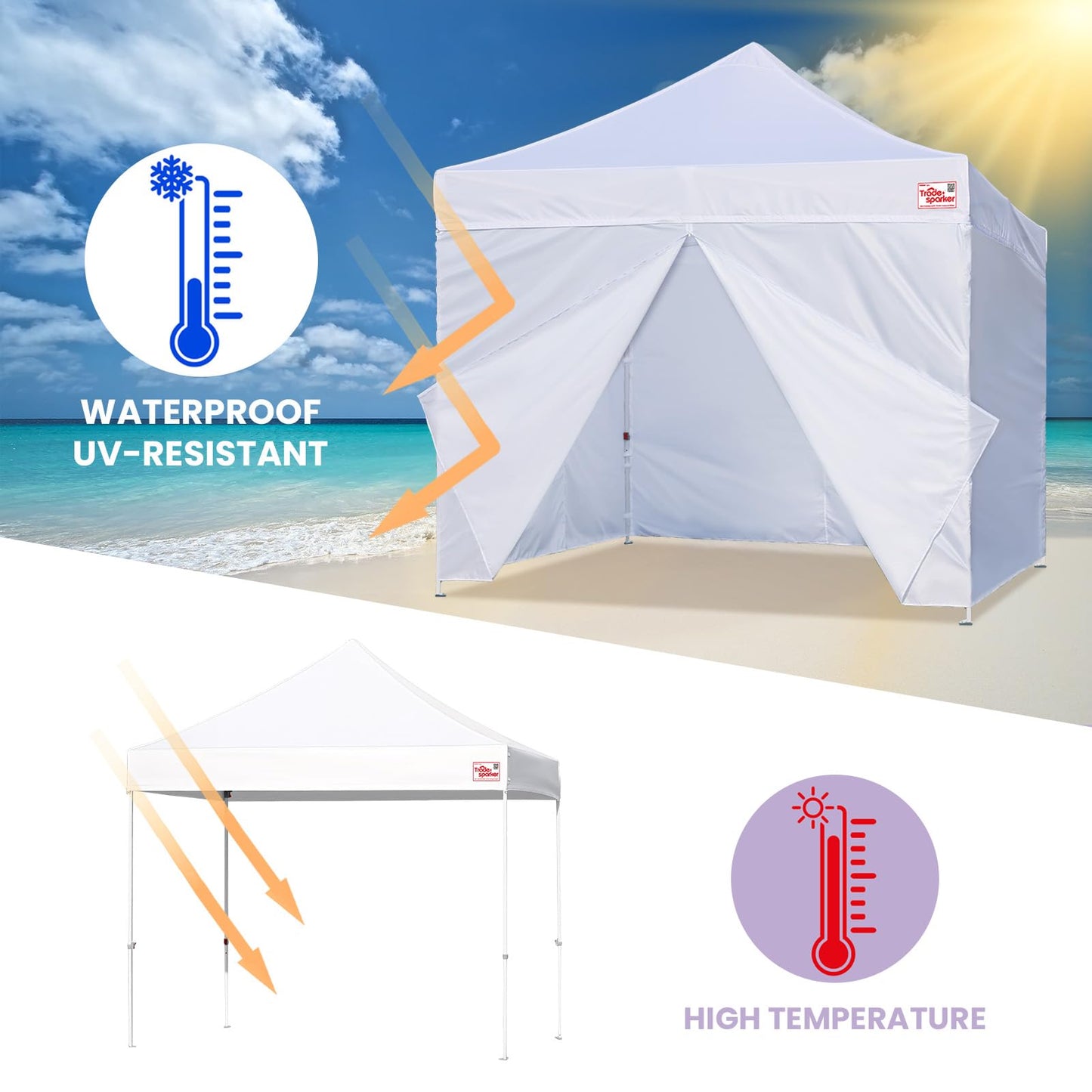Tradesparker 10x20 Pop up Canopy Sidewall Kit Only, 3 Sidewalls & 1 Doorwall Removable Zipper End Fit for Commercial Instant Tent Canopies,NOT Excluding Top and Frame,Black