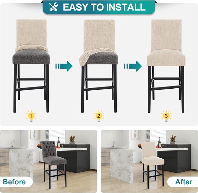Turquoize 100% Waterproof Bar Stool Cover Stretch Washable Barstool Seat Covers