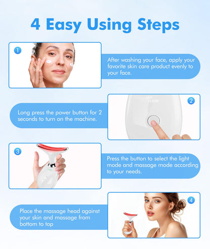 Red-Light-Therapy-for-Face-and-Neck, 7 Color Face Massager Tool for Wrinkles, Double Chin, Vibrating Facial Massager with Thermals for Skin Care, Glossy Pink
