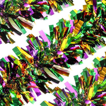 33Ft Christmas Tinsel Garland, Gold Green Purple Metallic Twist Foil Tinsel Garland Hanging Decor for Christmas Tree Birthday Kwanzaa Party Indoor Outdoor Party Supplies - Gold Green Purple