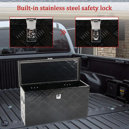 BIGREAT 24'' Inch Stripes Plated ATV UTV Aluminum Tool Box Truck Bed Toolbox Waterproof Square Storage Organizer with Lock and Keys Black(‎24" L x 9.5" W x 12.5" H)