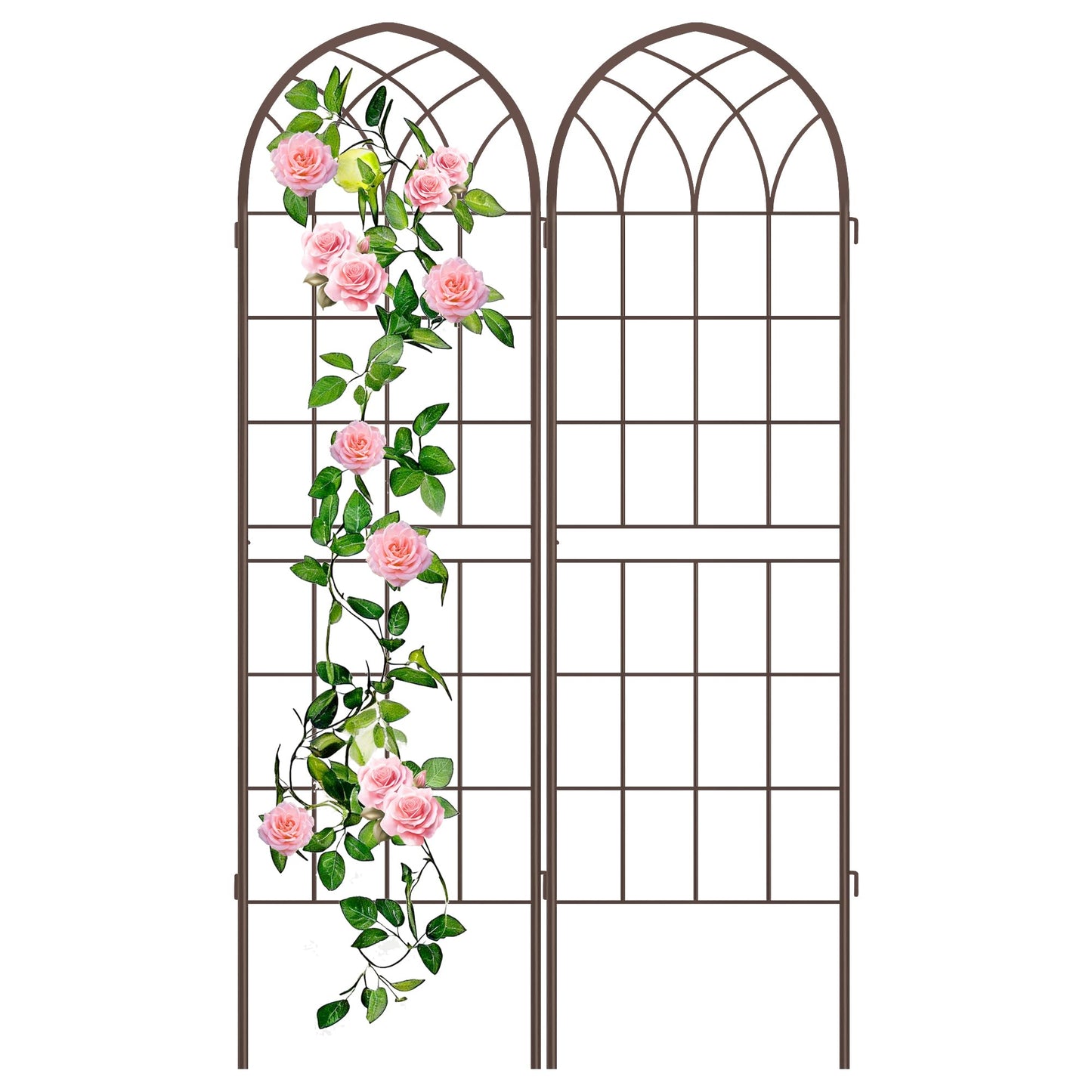 LZRS 2 Pack Rustic Iron Arch Decoration Garden Trellis with Metal Coating – Perfect for Supporting Climbing Plants Outdoor, Roses, Vines, Flowers, and Vegetables, Brown