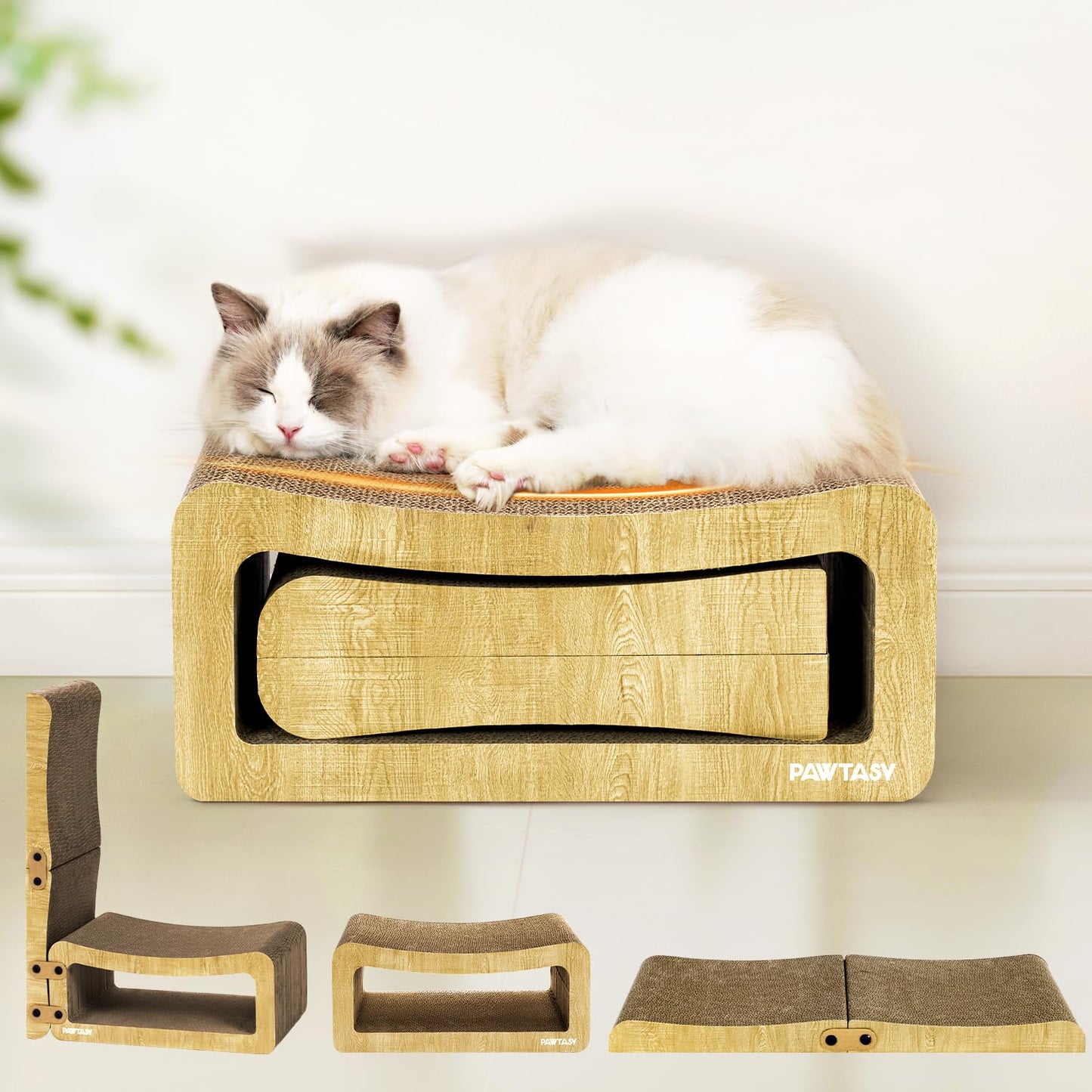 Pawtasy Cat Scratcher Cardboard 2 in 1 Cat Scratching Pad Multi-Functional Cat Scratch Board Furniture Scratcher Lounge Couch Bed for Indoor Cats Kitten to Play and Rest