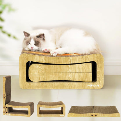 Pawtasy Cat Scratcher Cardboard 2 in 1 Cat Scratching Pad Multi-Functional Cat Scratch Board Furniture Scratcher Lounge Couch Bed for Indoor Cats Kitten to Play and Rest