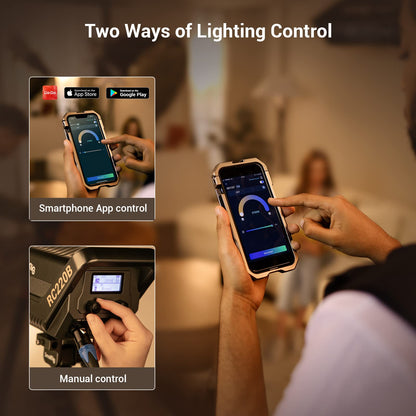 SmallRig RC 220B 220W Bi-Color LED Video Light 2700K-6500K 84500 Lux@3.3ft Continuous Lighting CRI 95+ TLCI 96+ w/Bowens Mount, Manual and App Control Remotely Professional Studio Spotlight