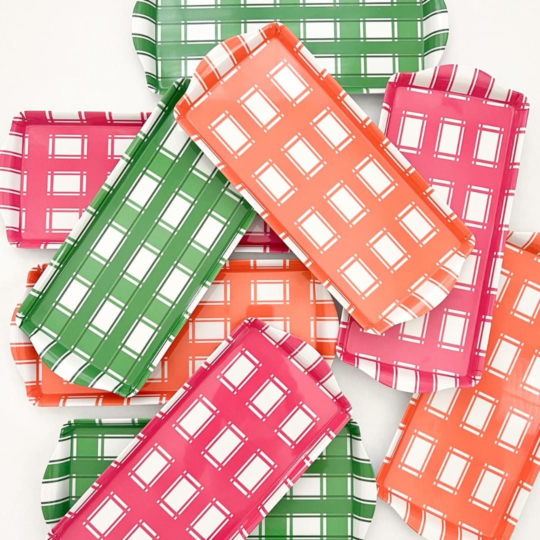 Sprinkles & Confetti Green Plaid Melamine Tray with Handles | Festive All-Season Platter for Easter, Summer, Birthdays, Outdoor & Indoor | BPA-Free, Shatter-Resistant & Lightweight