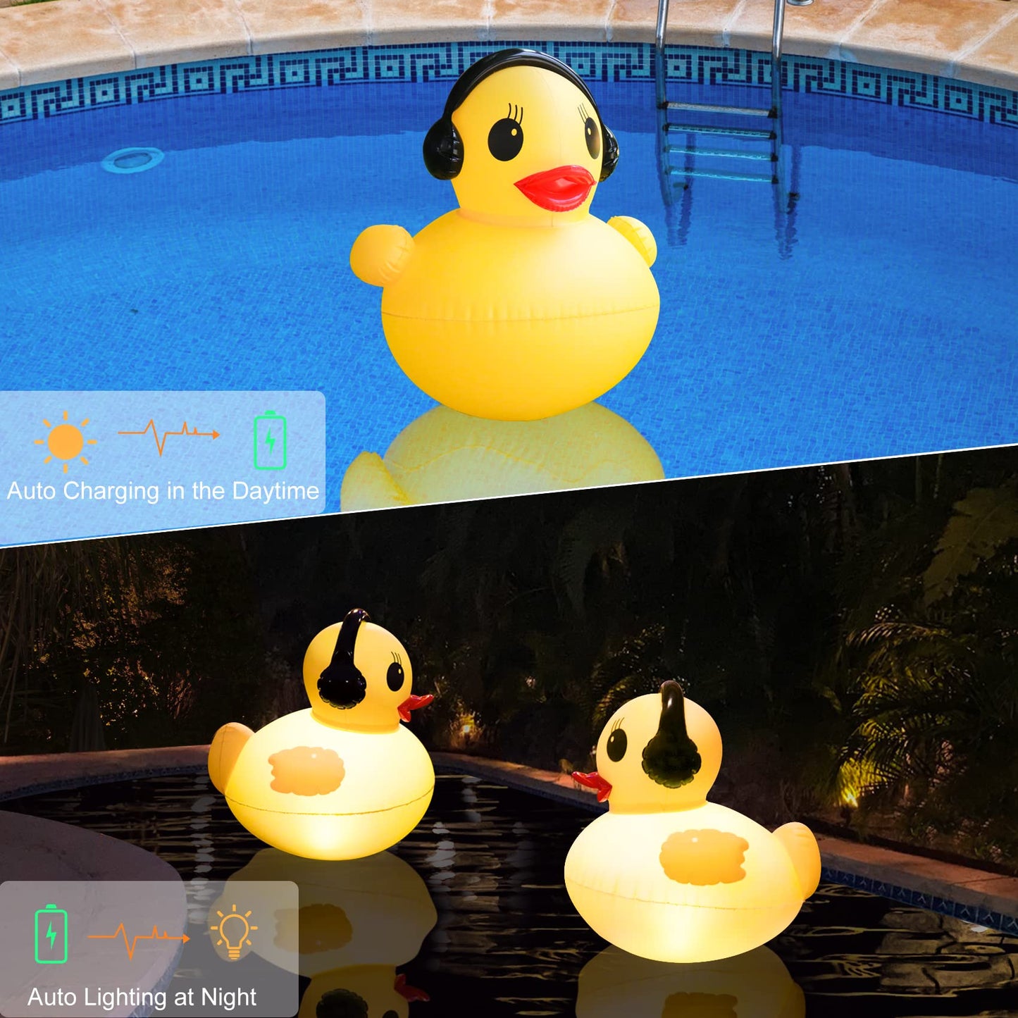 Solar Float Lights for Swimming Pool, Waterproof Pool Lights, 42 cm, Floating Light for Pond Duck Shape, Solar Powered Inflatable Solar Lamp for Pools, Ponds, Garden-2pcs