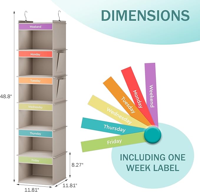 YOUDENOVA 6-Shelf Weekly Hanging Closet Organizer, Weekly Clothes Organizers