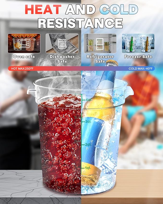 12QT NSF Food Storage Containers: 8 PCS Commercial Clear Round Food Storage