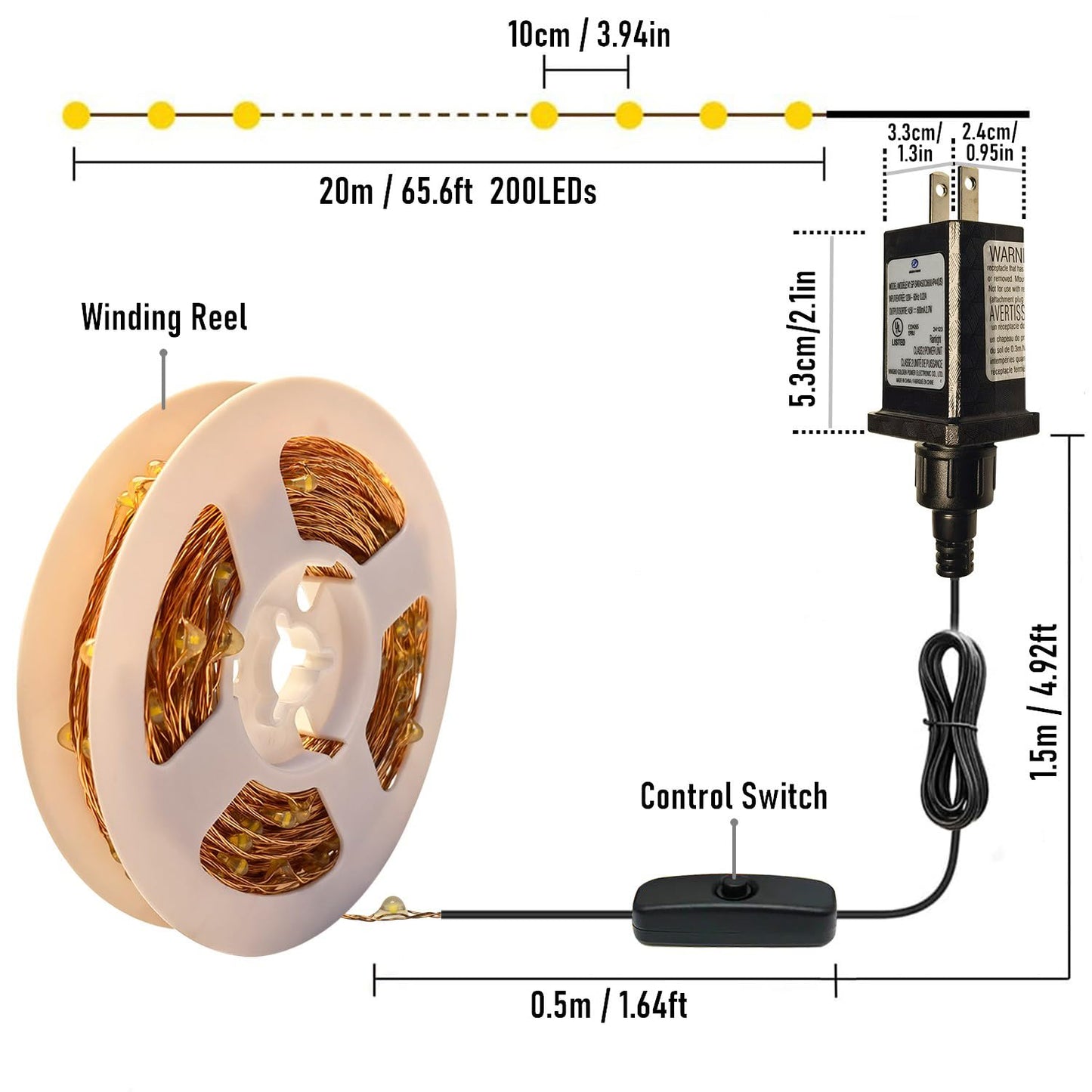 RUICHEN Plug in Fairy String Lights with Switch, Waterproof 66 Ft 200 LED Copper Wire Firefly Lights for Christmas, Parties, Wedding, Ceiling, Craft, Vases, Green