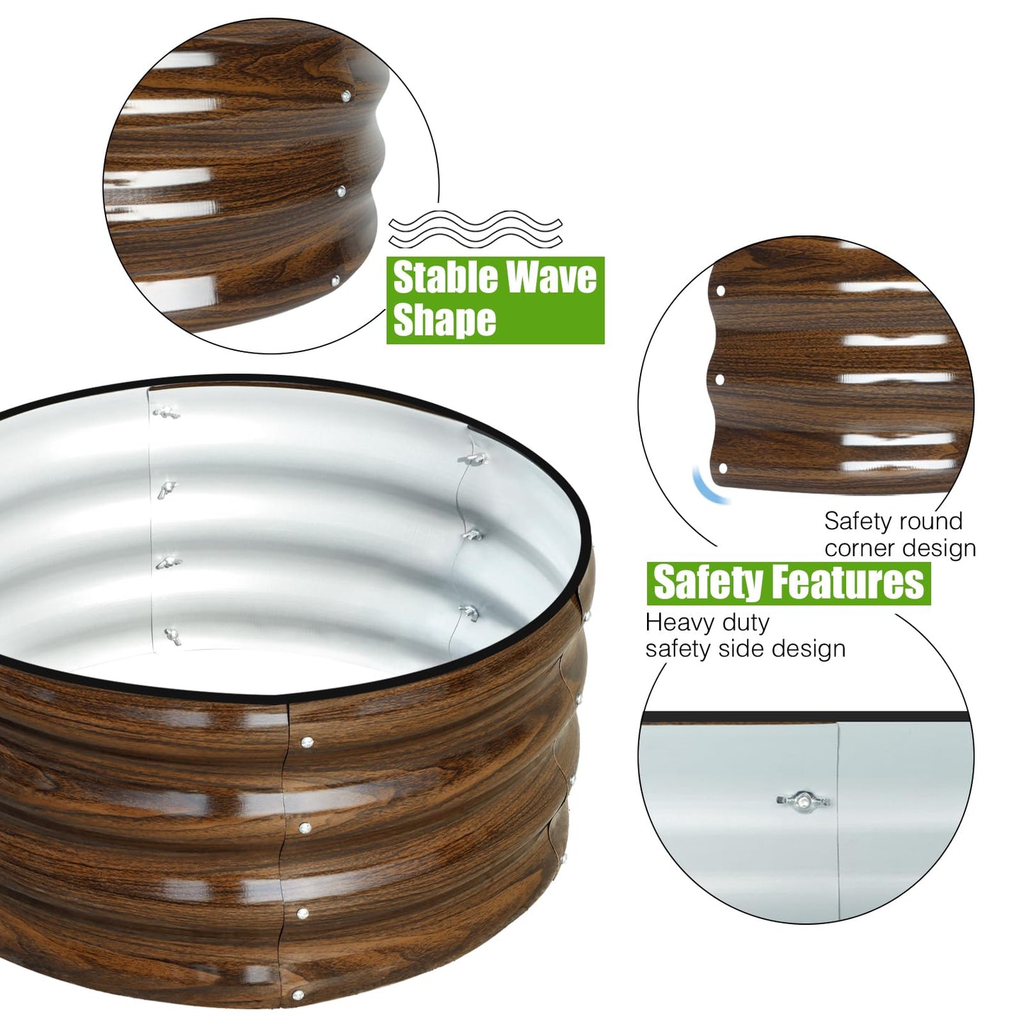 SnugNiture 2x2x1ft Round Galvanized Raised Garden Bed Kit Outdoor, Metal Planter Box for Planting Plants Vegetables, Brown
