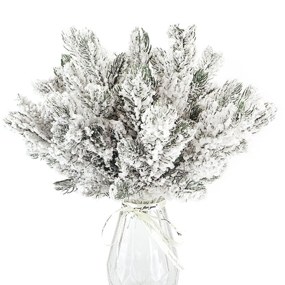 12Pcs Snowy Artificial Pine Needles - Branches Twigs 10.6" Frosted Pine Picks Greenery Stems for Crafts, Wreaths, Garlands - Holiday Decor