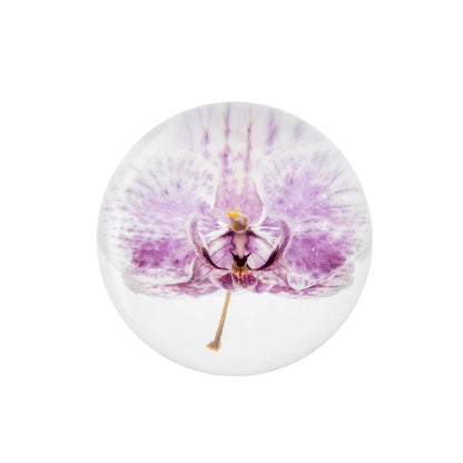 NouvoCrescent Real Purple Orchid Paperweight - Home Decor Crystal Resin Ball 3.14in (80mm) - Clear Resin Purple Orchid Flower Globe for Special Days - Sphere Figurine Office Paperweight w/Flat Bottom