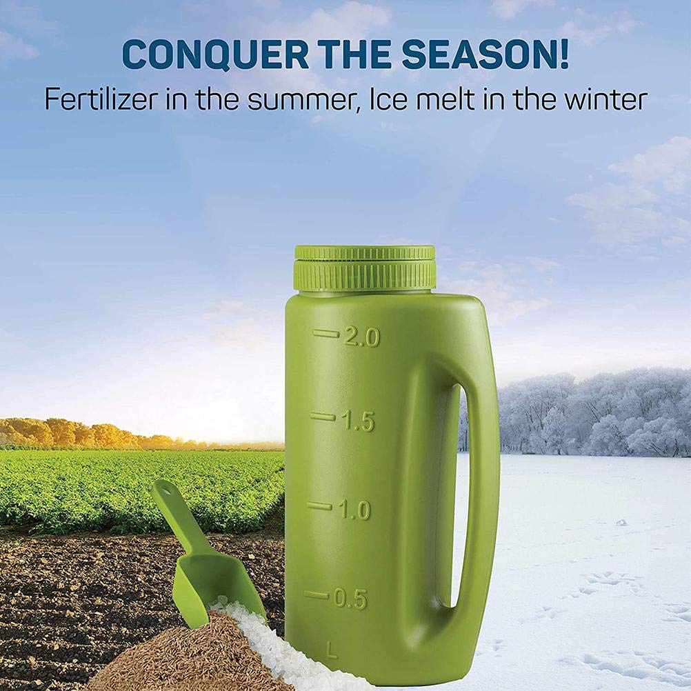 Thonlai Hand Held Spreader, Fertilizer Salt Spreader, Ice Salt Dispenser with Adjustable Hole Size Cover for Lawns Gardens Walkways (Green)