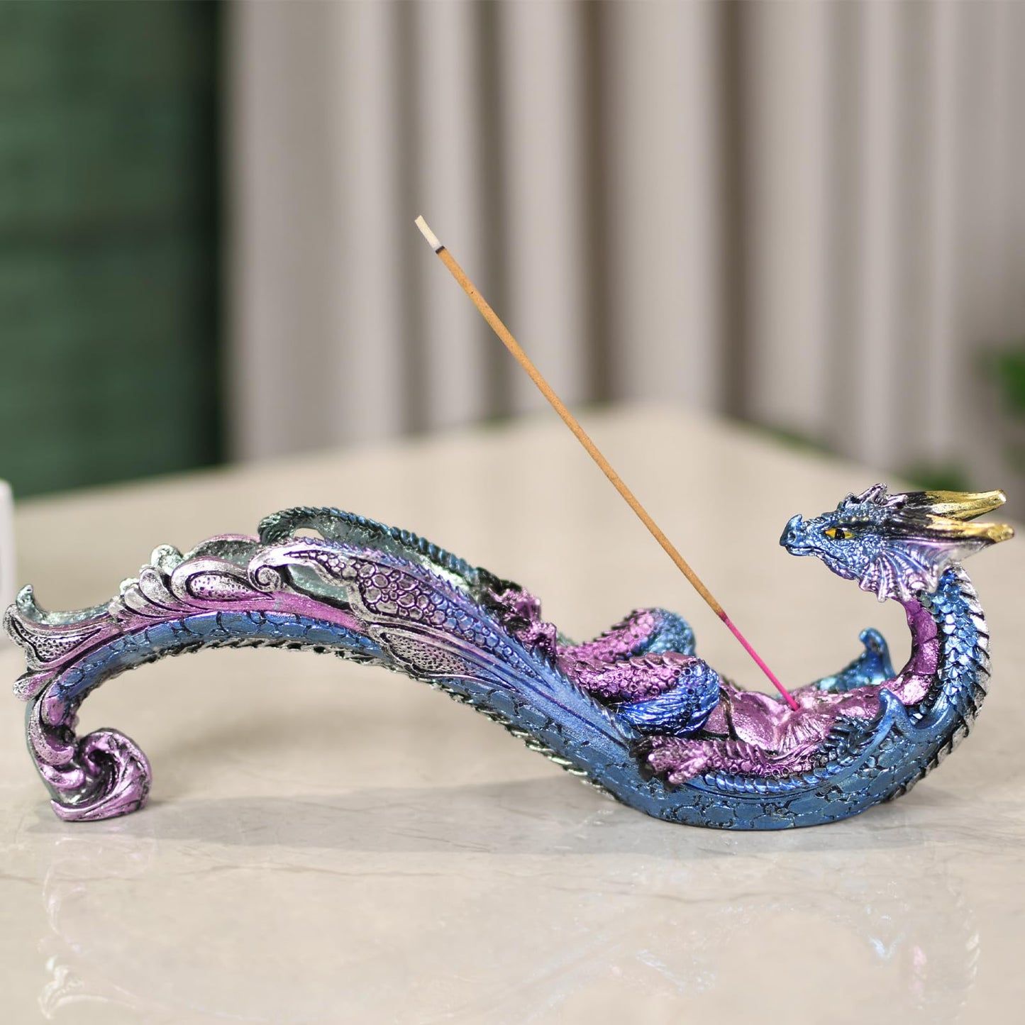 KalyZ@rts Dragon Statue Incense Burner, Incense Holder for Sticks, Incense Stick Holder, Incense Stick Stand for Home Decor (Blue Dragon)