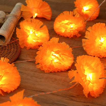 Gee Hut Marigold Garland String Lights Day of The Dead Decoration - 10ft 20 LED Marigold Flower Garlands Lights Battery Operated - Dia de Los Muertos Decoration for Diwali Halloween Indian Party
