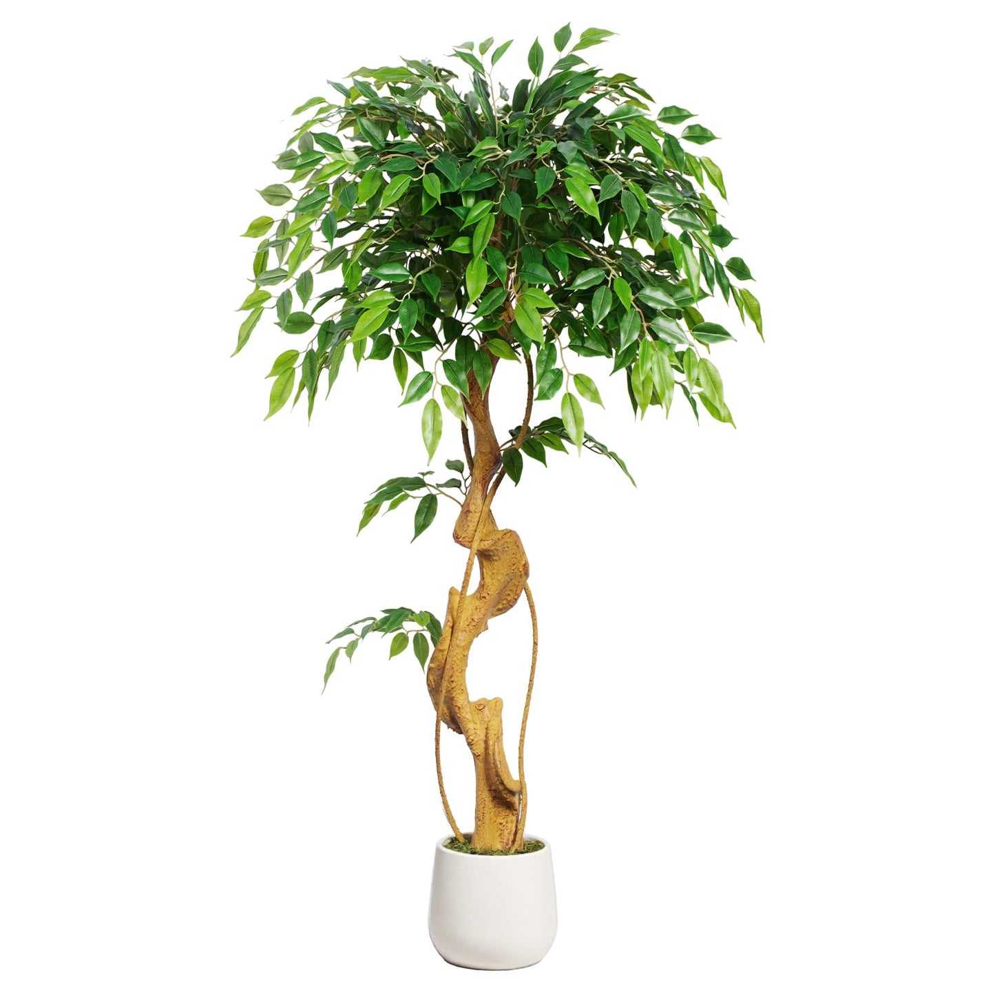Keeplush 4ft Large Ficus Artificial Trees in White Pot, 48" Tall Fake Silk Tree with Natural Curved Trunk, Lush Faux Ficus Tree for Indoor Home Decor, Living Room, Office & Patio