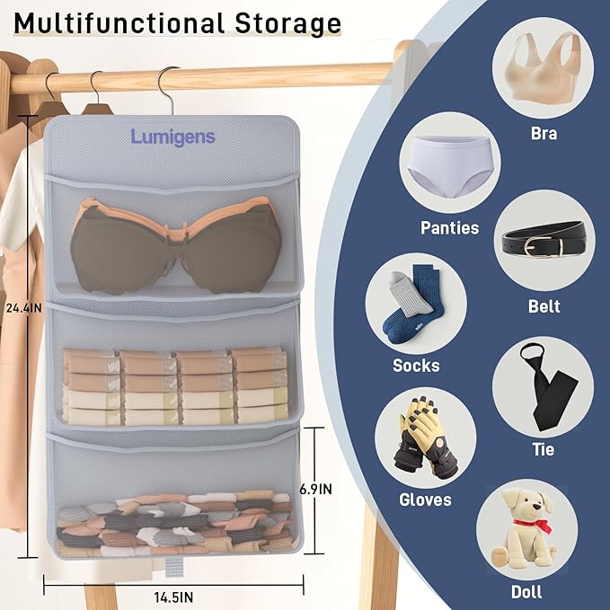 Sock & Underwear Storage Organizer, Hanging Closet Organizer