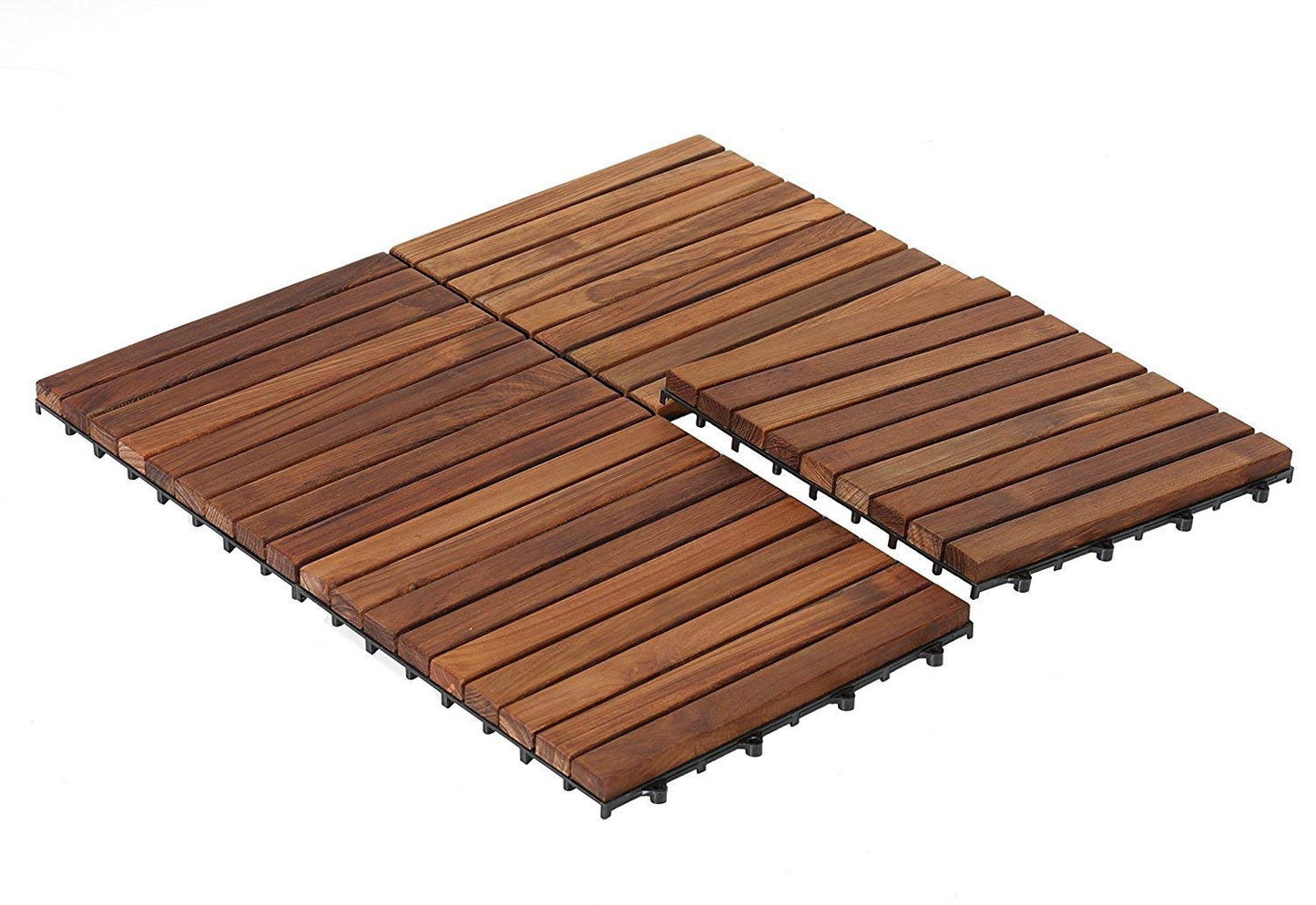 Bare Decor EZ-Floor Interlocking Teak Wood Flooring Tiles and End Pins (Set of 10 Tiles + 8 End Pins)