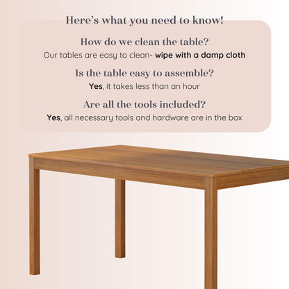 Grain & Grove Davie 60 Inch Rectangular Dining Table, Wooden Table for Kitchen/Dining Room, Home Office, Living Room Furniture, Pecan