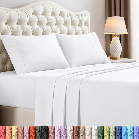 Utopia Bedding King Size Sheet Set – 4 Piece Bed Sheets, Soft and Breathable Microfiber, Includes 1 Fitted Sheet, 1 Flat Sheet and 2 Pillowcases – Oeko Tex (White)