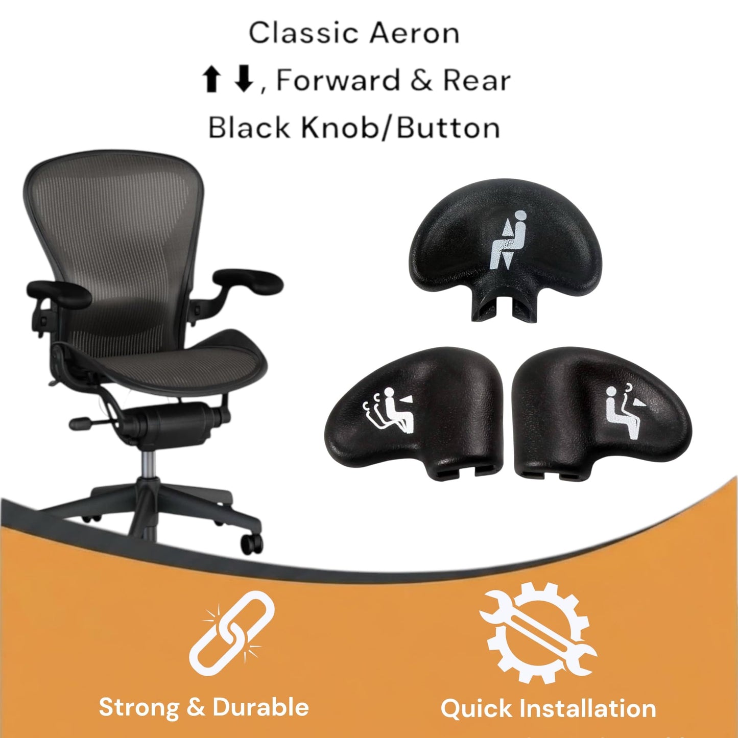 GCDI2020 3-Pack Replacement Knob Set for Post 2004 Classic Aeron Chair, Black (Graphite), Includes Height Adjustment, Rear Tilt, Forward Tilt Knobs, Fits Latest Version with Grooved/Flat Style Handles