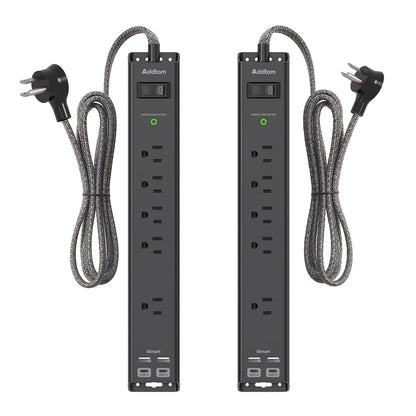 2 Pack Power Strip Surge Protector - 6Ft Extension Cord with 5 Widely Outlets 4 USB (2 USB C) Port, 1875W/15A, Wall Mount, Flat Plug, Desk Charging Station for Home Office College Dorm Room Essentials
