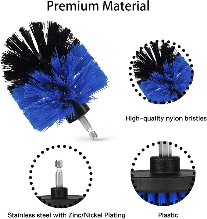 Drill Brush Attachment Set, 7 Pack 1/4in Power Scrubber Brush + Extend Long Rod