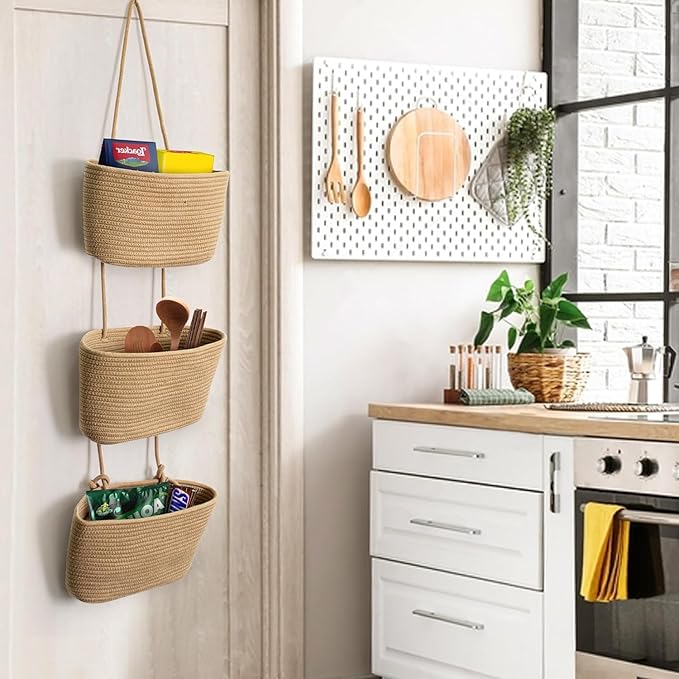 Over the Door Organizer, 3 Tier Hanging Wall Basket Storage