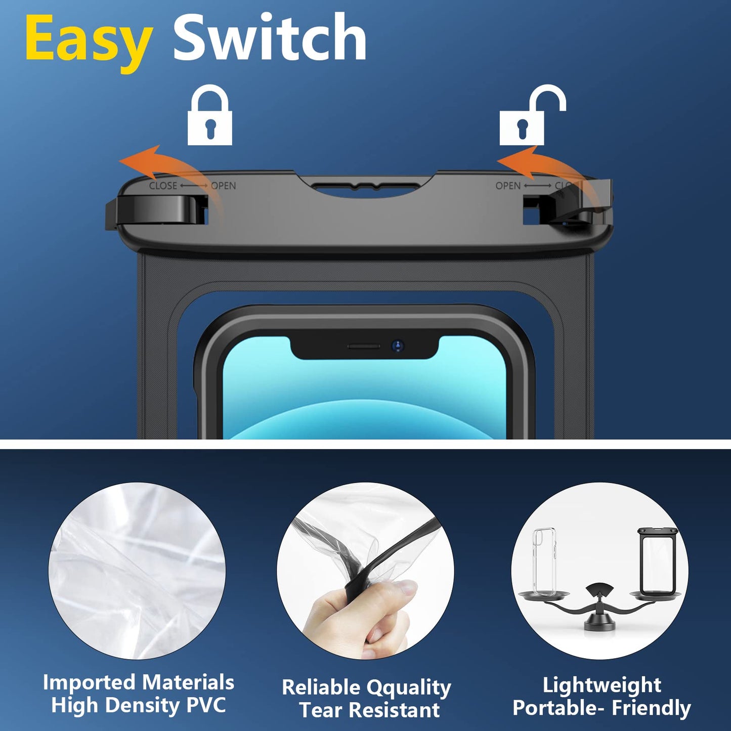 Temdan 2 Pcs Waterproof Phone Pouch, [Up to 10" Large] Universal IPX8 Waterproof Cell Phone Case Dry Bag with Lanyard for iPhone 16 Pro Max/16E/15/14/13,Galaxy S25 Ultra/S24/S23 for Vacation -Black