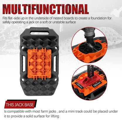 BUNKER INDUST Offroad Traction Boards with Jack Base + 3" x 20ft Tree Saver Winch Strap 35,000 lbs Recovery Straps