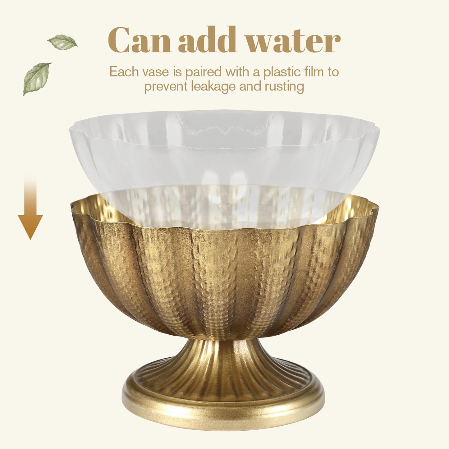 4 Pack Distressed Gold Compote Vases, 9"×6.5" Antique Pedestal Bowl with Waterproof Liner