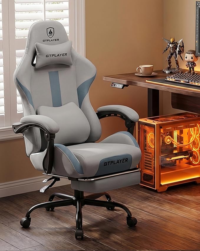 GTPLAYER Gaming Chair with Foot Rest & Pocket Spring Cushion, Ergonomic High