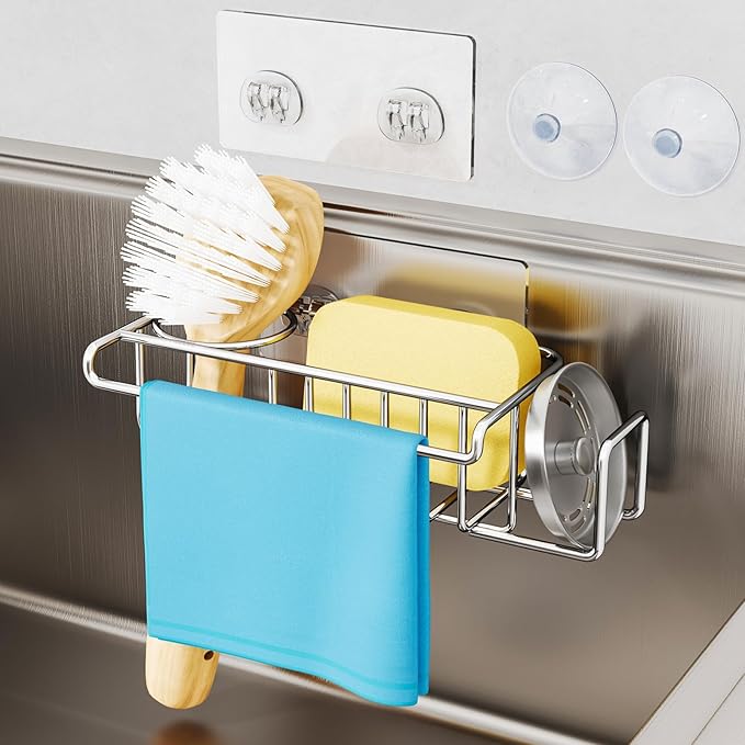 HapiRm 4 in 1 Sink Caddy Sponge Holder, SUS304 Stainless Steel Kitchen Brush