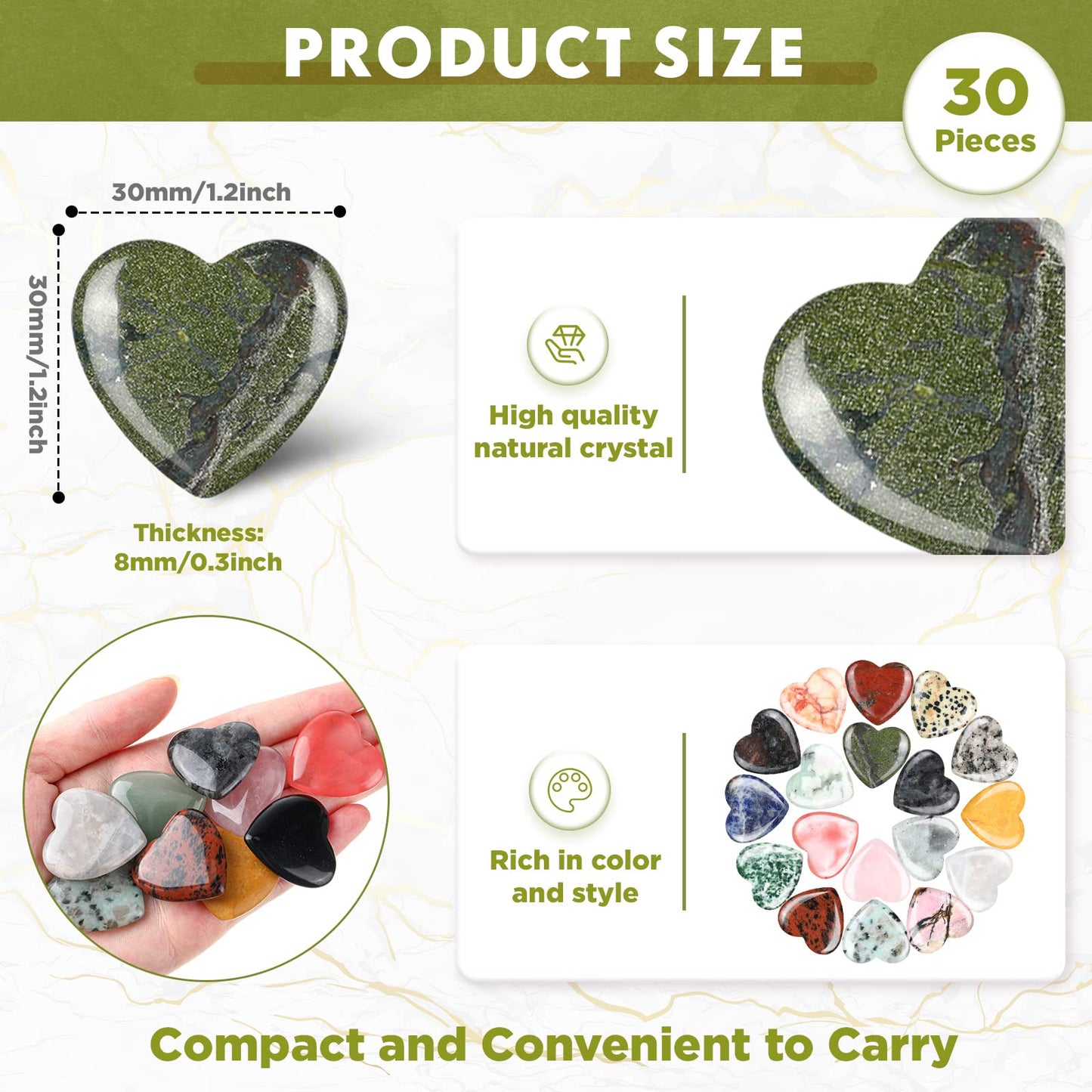 Nuenen 30 Pcs Heart Shape Crystals Stone Bulk 1.2 Inch Gemstone Heart Rocks Quartz Love Pocket Palm Spiritual Christmas presents for Women Mom Wedding Witchcraft Reiki Decoration