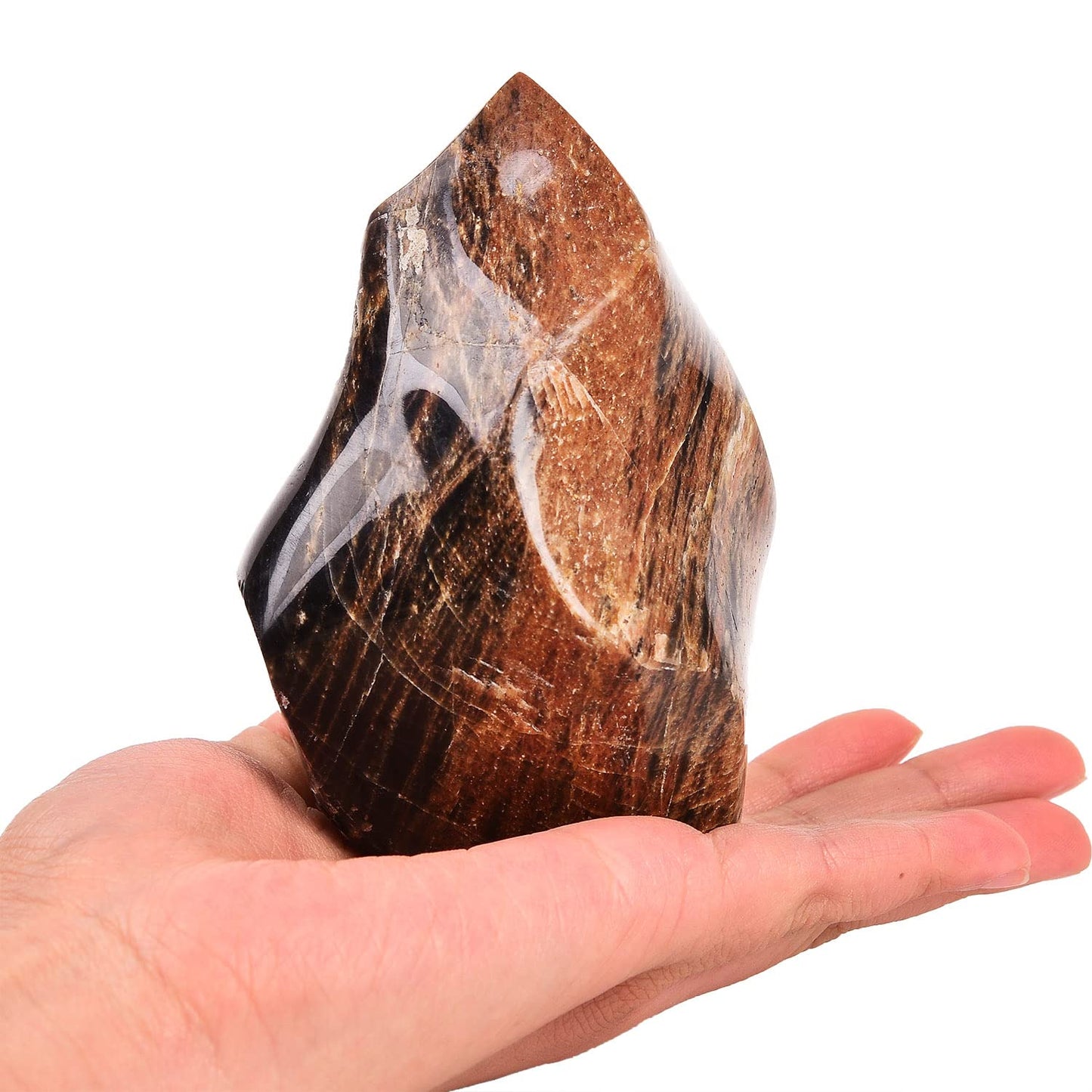 AMOYSTONE Black Moonstone Flame Shaped Towers Large Healing Crystal Stone Home Decor 0.6-1.0LBS