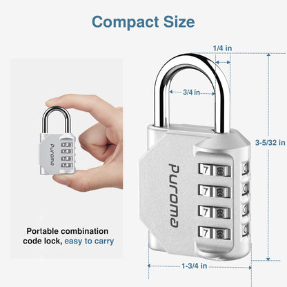 Puroma 2 Pack Combination Lock for Locker 4 Digit Outdoor Waterproof Padlock for School, Gym, Sports, Fence, Toolbox, Gate, Case, Outdoor, Hasp Storage, Cabinets (Silver)