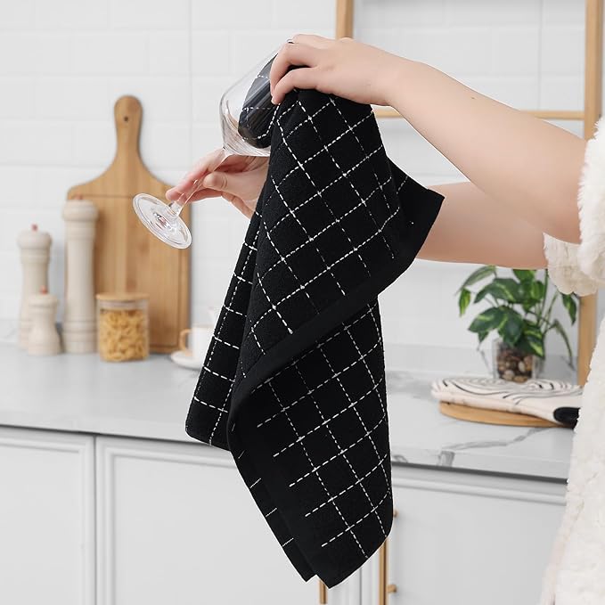 Homaxy 100% Cotton Terry Kitchen Towels, Checkered Designed, Soft and Super