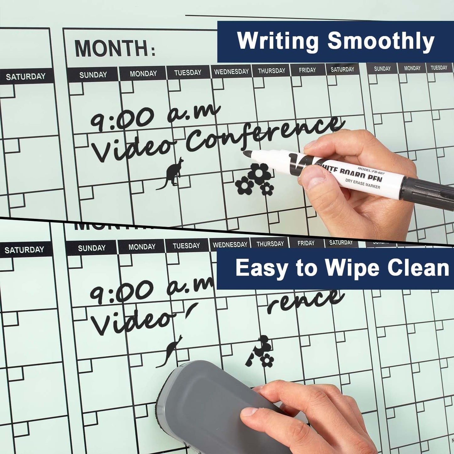 TSJ OFFICE Glass Calendar Whiteboard - 48 x 36 Inches Wall Mounted Yearly Calendar Dry Erase Board, Large Magnetic Glass White Board for Office, Home & School