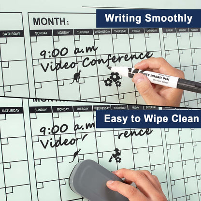 TSJ OFFICE Glass Calendar Whiteboard - 48 x 36 Inches Wall Mounted Yearly Calendar Dry Erase Board, Large Magnetic Glass White Board for Office, Home & School