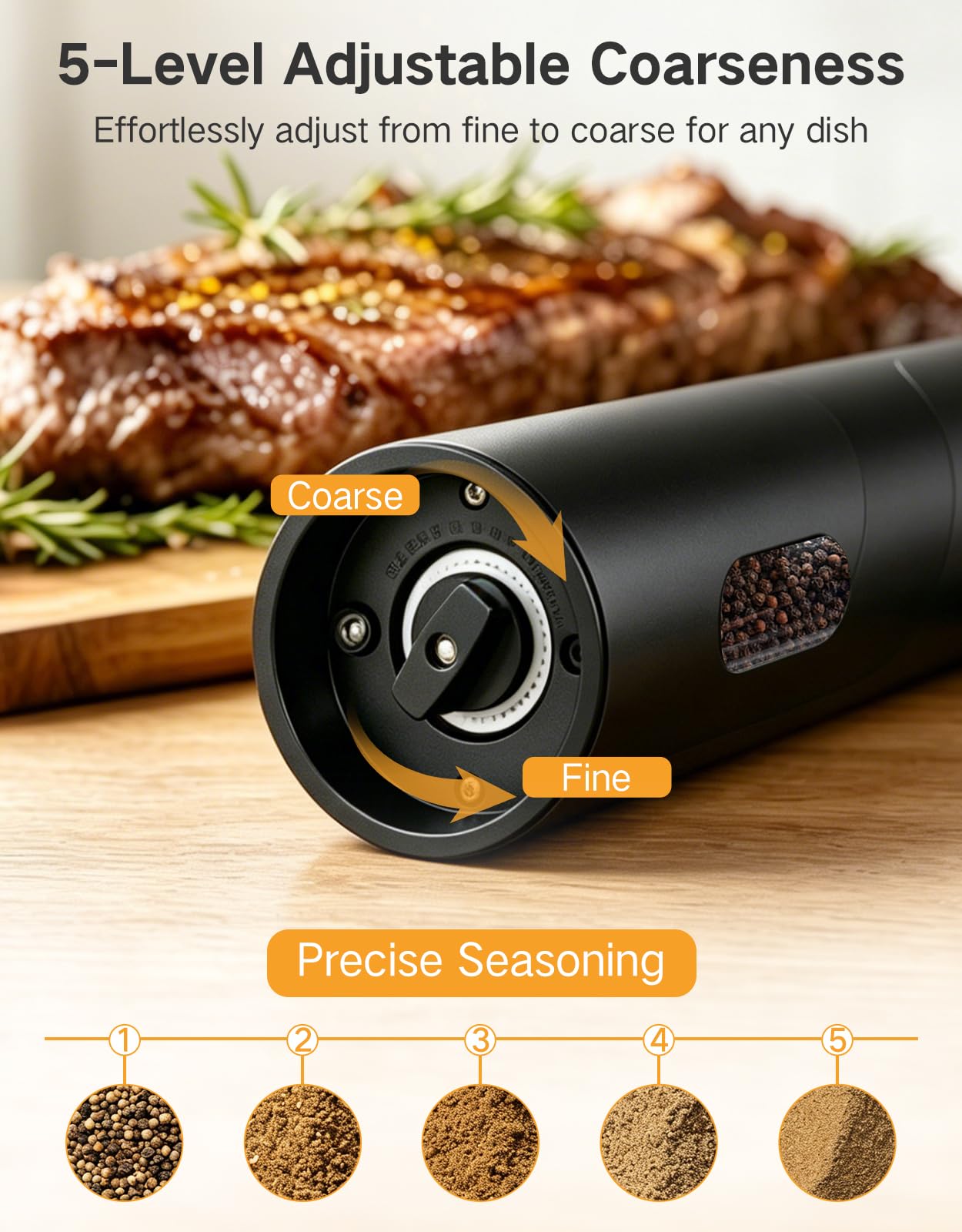 OUTONLIFE Electric Rechargeable Salt and Pepper Grinder Set, 110ml Large Capacity, USB-C with Charging Base, LED Light, Automatic Pepper Mills with Adjustable Coarseness, Ideal Gift for Kitchen, Home