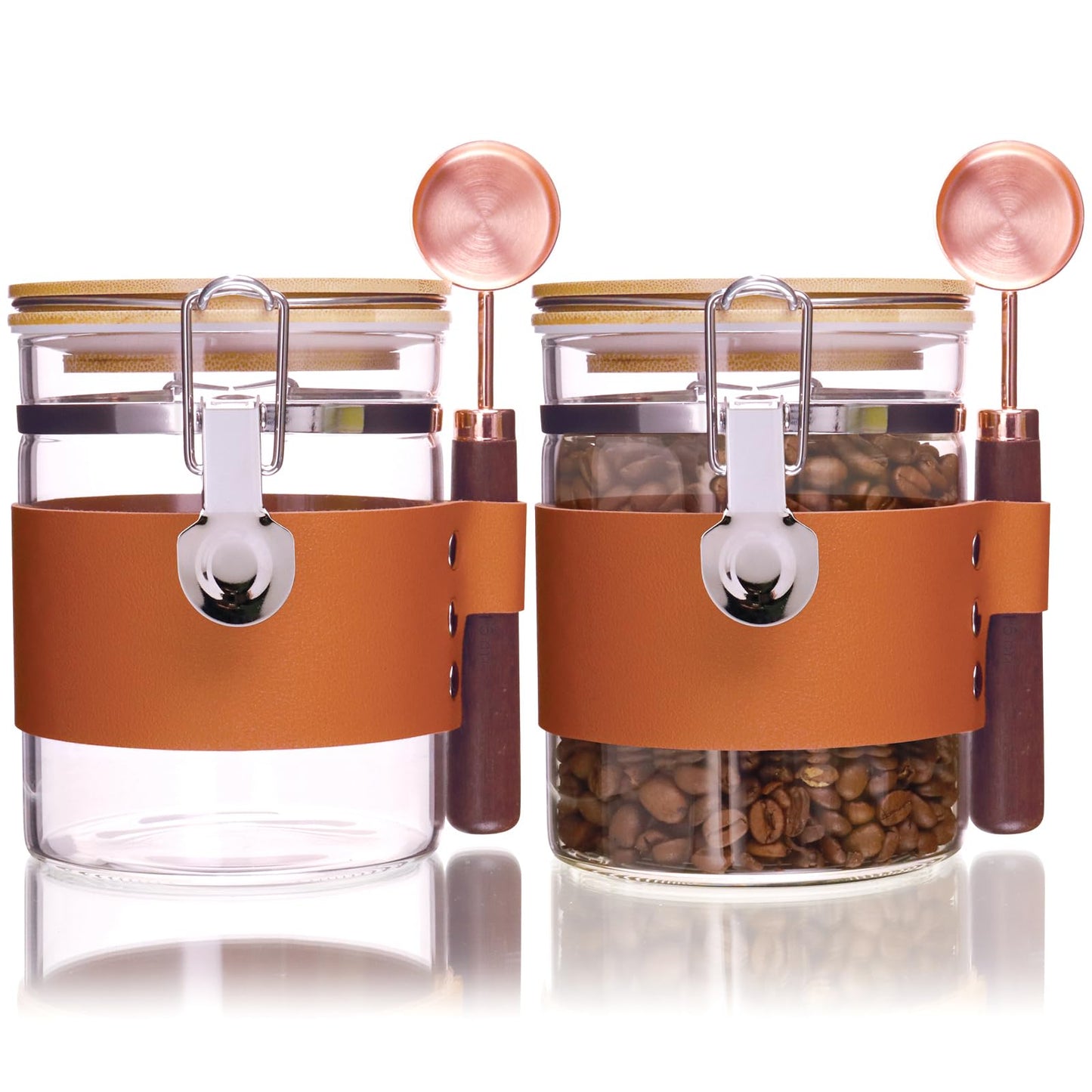 Matifaner Glass Storage Jars with Spoon, Kitchen Food Storage jars with spoon, Glass Coffee Nuts Canister with Bamboo Lids, Scoop for Beans, Ground Coffee,Nuts, Cookie, Flour (27OZ×2)