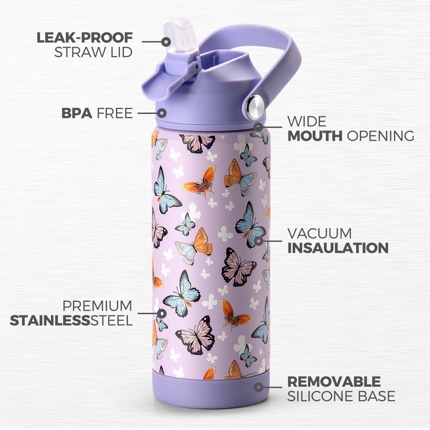 Choco Mocha Kids Water Bottle For School, Kids Insulated Unicorn Water Bottle Stainless Steel, Girls Water Bottle 18Oz, Purple