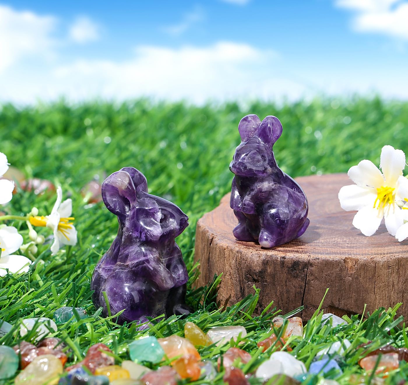 DUQGUHO 2'' Easter Amethyst Bunny Decor Spring Gifts for Women Crystals Rabbit Statue Pocket Polished Handicraft Tiny Figurines for Cute Ornament Gifts 1PC