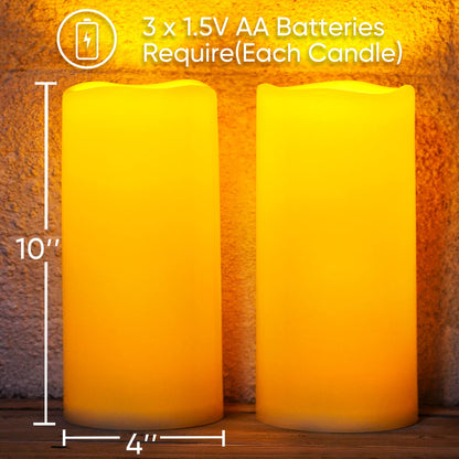 Homemory 10” x 4" Waterproof Outdoor Flameless Candles - Battery Operated Flickering LED Pillar Candles for Indoor Outdoor Lanterns, Long Lasting, Large, Set of 2