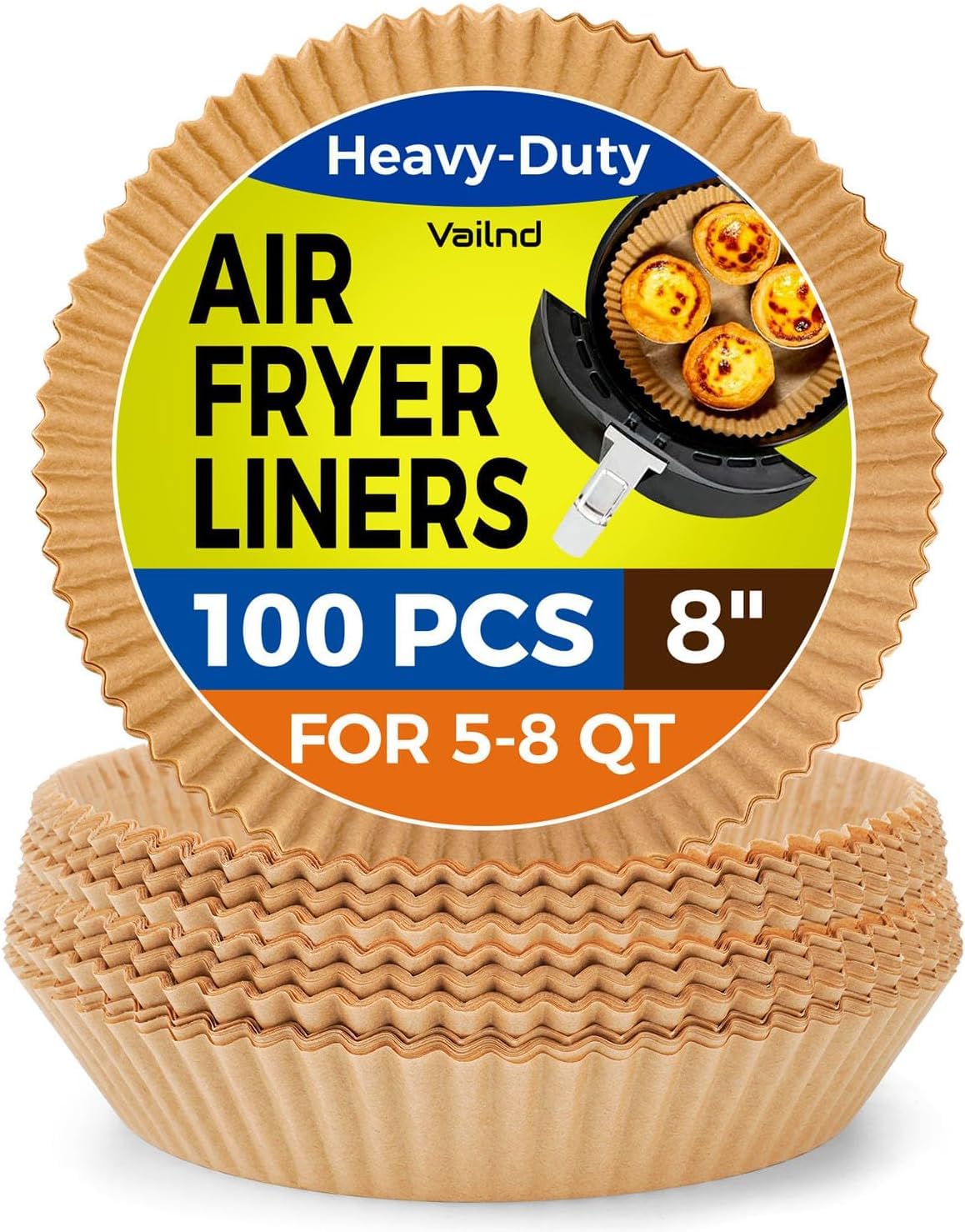 Air Fryer Paper Liners, 125Pcs Parchment Paper, Air Fryer Liners Disposable for Microwave, Non-Stick Air Fryer Liner Square Free of Bleach (8IN)