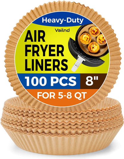 Air Fryer Paper Liners, 125Pcs Parchment Paper, Air Fryer Liners Disposable for Microwave, Non-Stick Air Fryer Liner Square Free of Bleach (8IN)