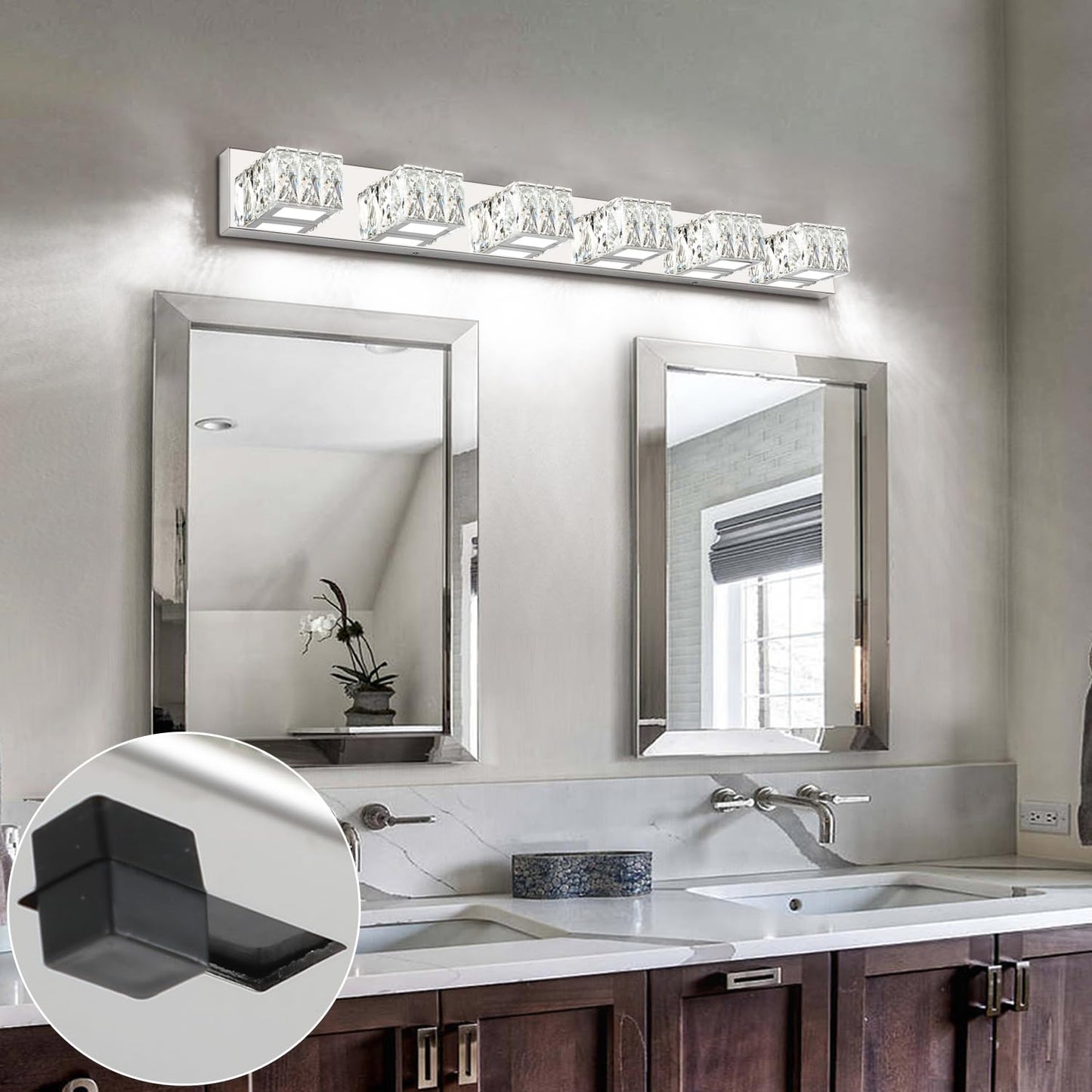 ZUZITO 6 Lights Bathroom Vanity Light - LED Bathroom Lights Over Mirror 5CCT Dimmable - Modern Crystal Chrome Vanity Wall Light