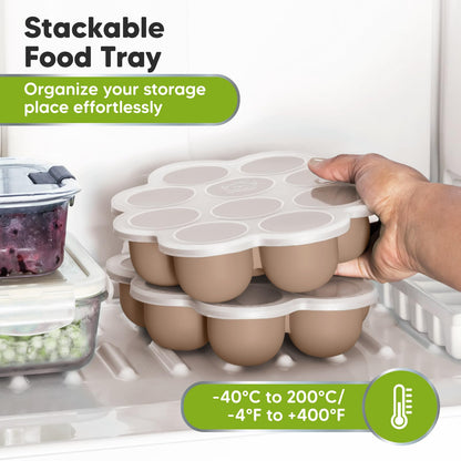 KeaBabies Silicone Food Freezer Trays with Lid, 2oz x 10 Pods Baby Food Storage Containers, Easy Puree Meal Prep, Breast Milk Silicone Freezer Molds, Dishwasher, Microwave Safe,BPA-Free(Chai Latte)