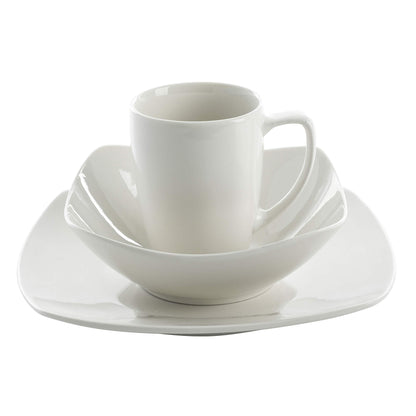 Gibson Home Amelia Court Porcelain Chip and Scratch Resistant Dinnerware set, Service for 4 (12pcs), White (Soft Square)